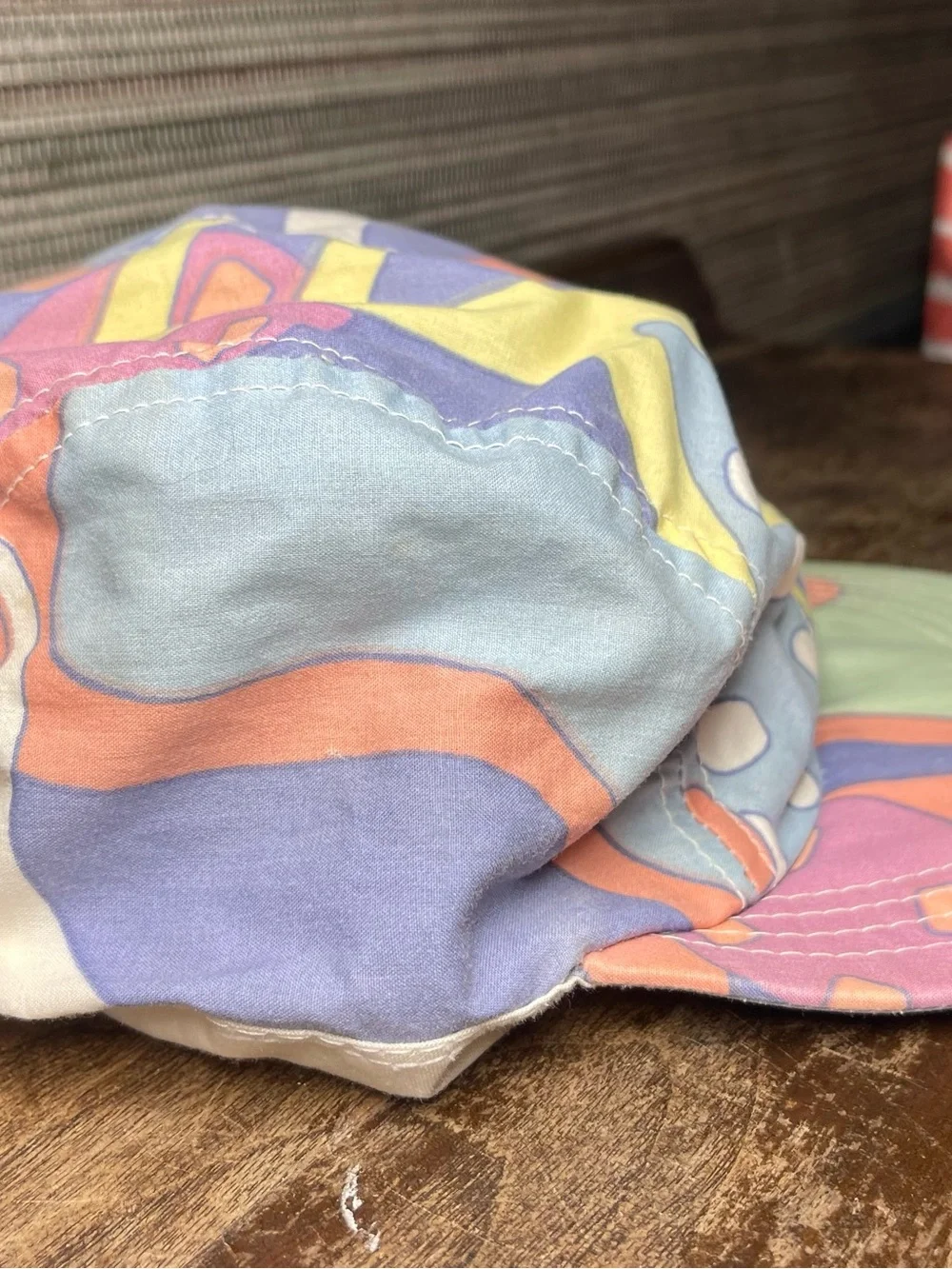 Vintage 80s 90s Abstract Print Painter Cap Pastel Snap Brim Hat Retro Festival - Picture 7 of 13